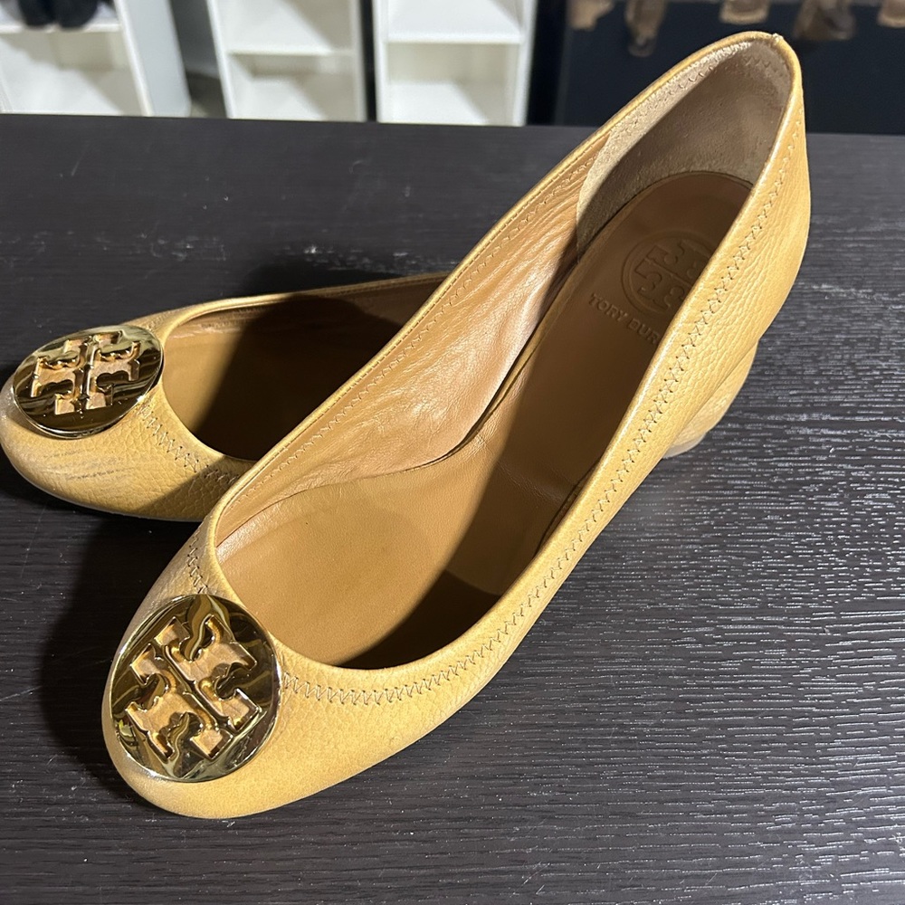 Tory Burch Gold Reva Flats with Gold Emblem